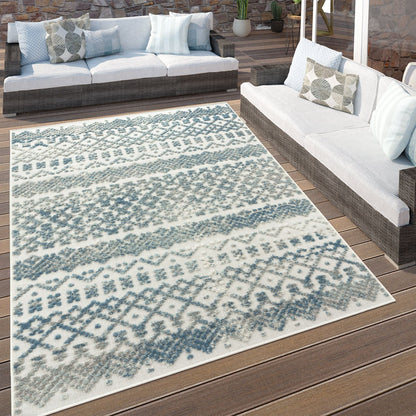 Outdoor Rug Marrakesh High/Low Effect Trellis in Turquoise Cream