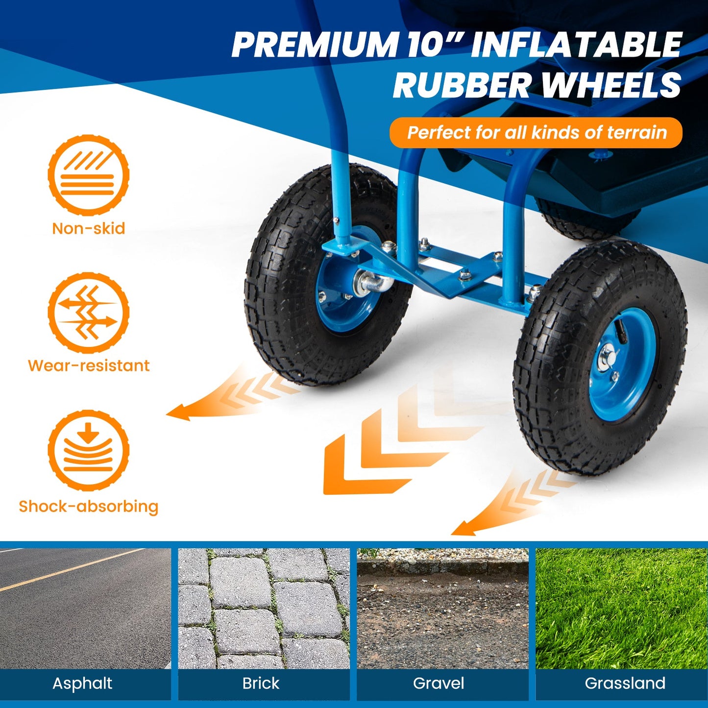 Height-Adjustable Rolling Garden Cart with Swivel Seat & Storage