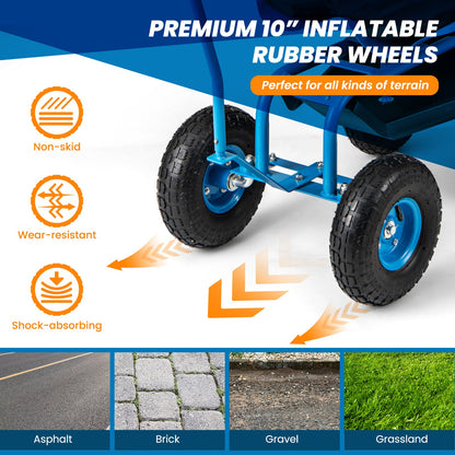 Height-Adjustable Rolling Garden Cart with Swivel Seat & Storage