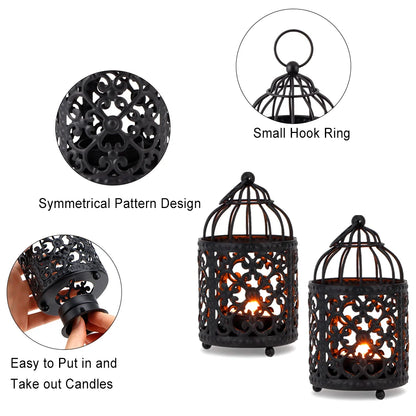 Set of 6 5.5" H Hanging Birdcage Tealight Lantern (Black)