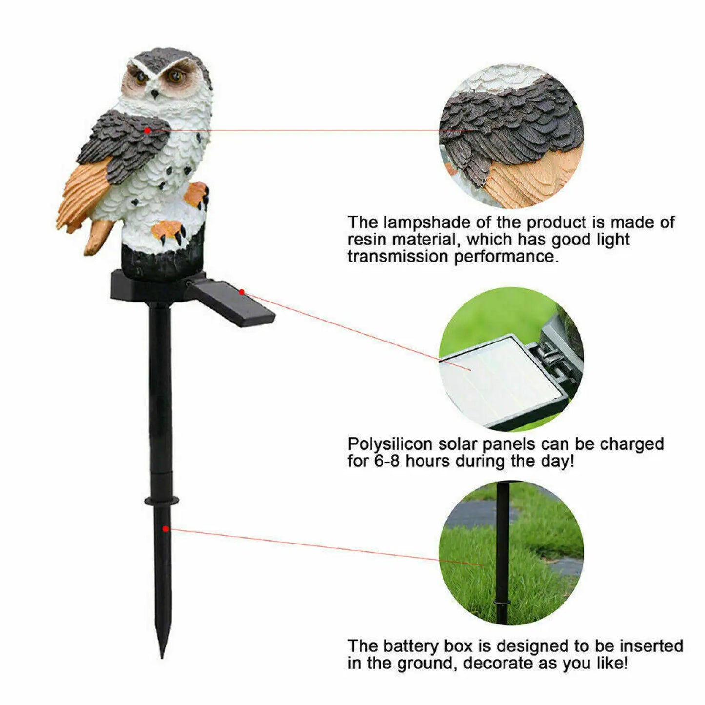 Solar Powered Resin Owl LED Light for Pathways, Lawns, and Gardens