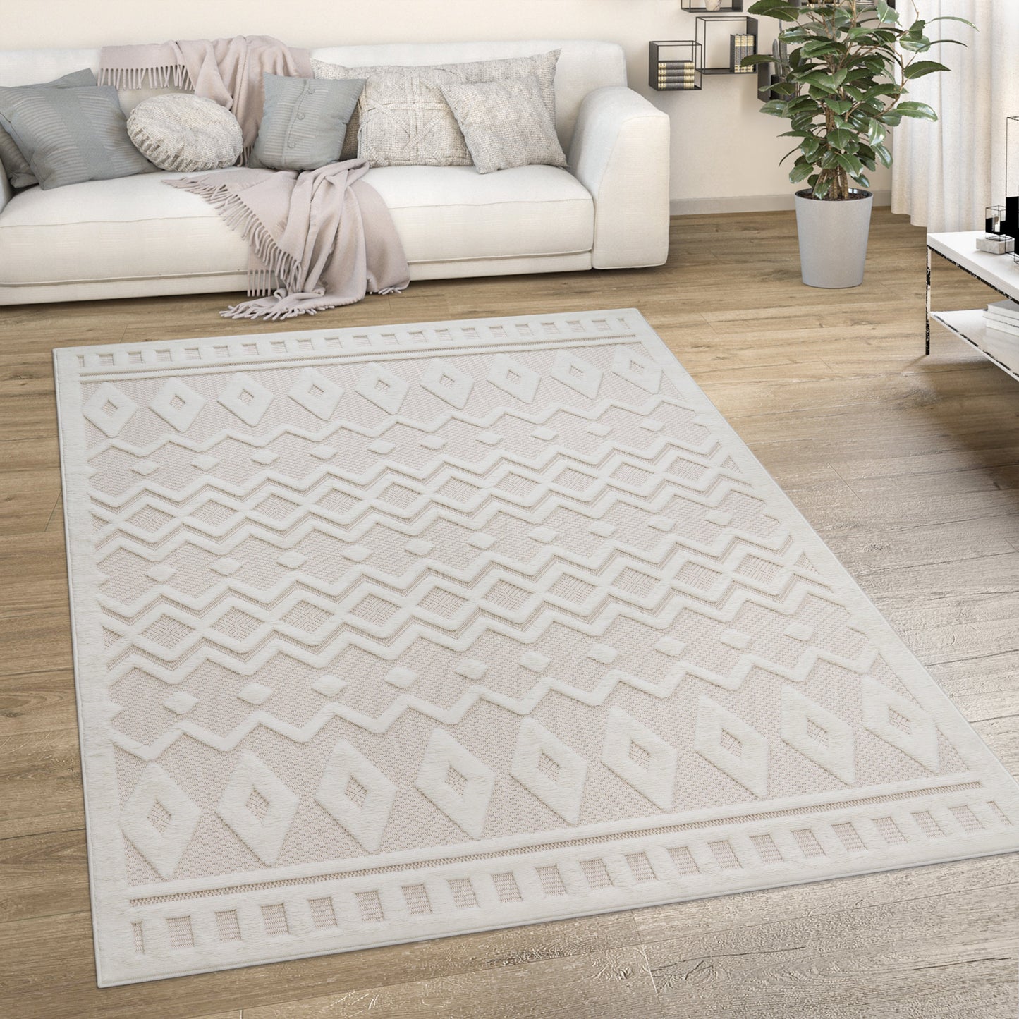 Outdoor Rug Livorno Geometric Trellis Pattern In Cream