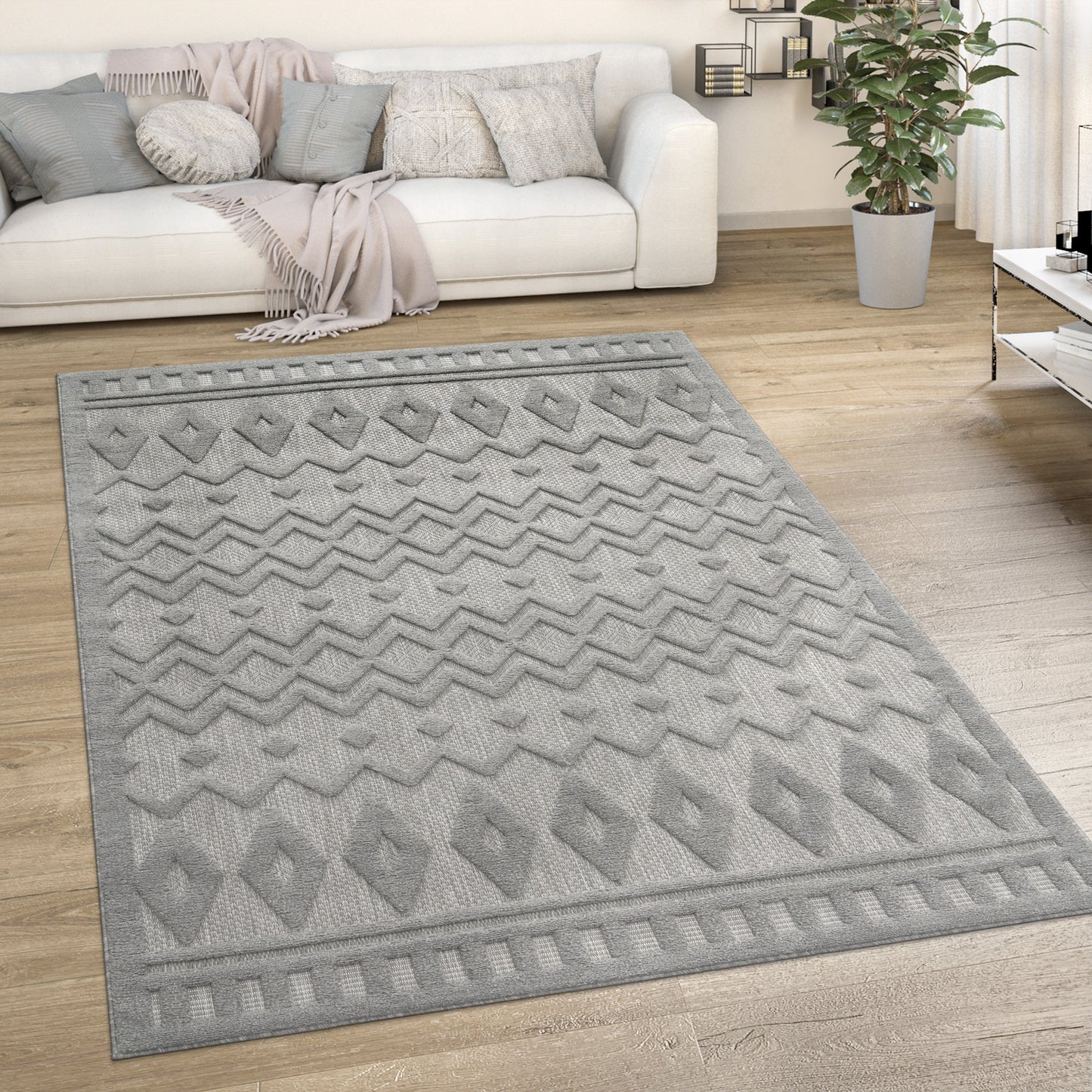Outdoor Rug Livorno Geometric Pattern In Grey