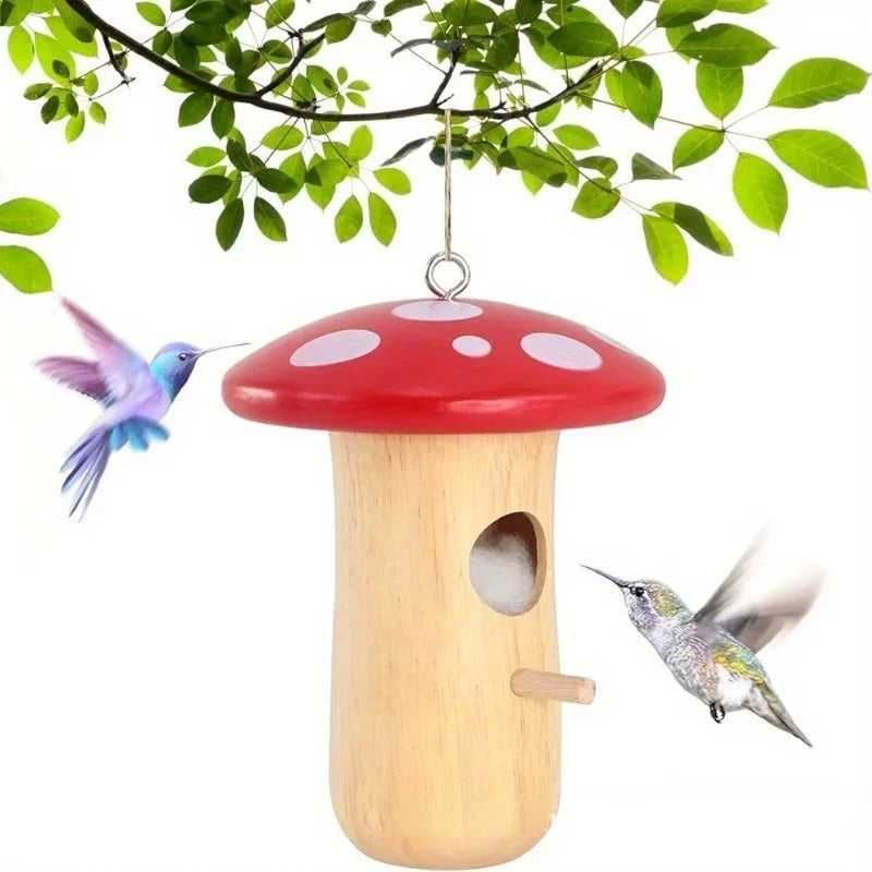 Wooden Hanging Hummingbird House Feeder